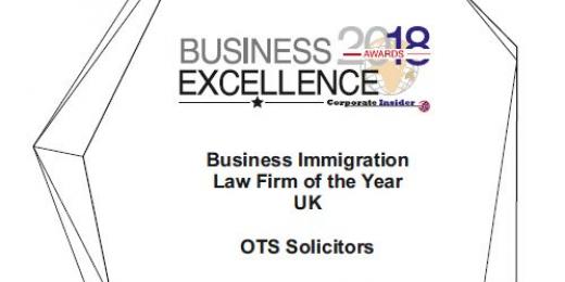 OTS Solicitors crowned UK’s Business Immigration Law Firm of 2018