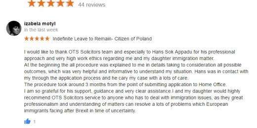 Five Star Client Reviews of Our EU Brexit Immigration Services